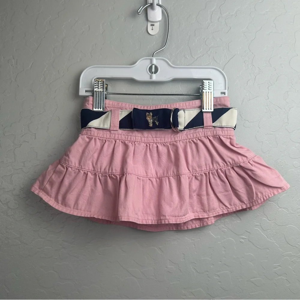 Ralph Lauren pink ruffle tiered skirt with embroidered dog belt size 12 months